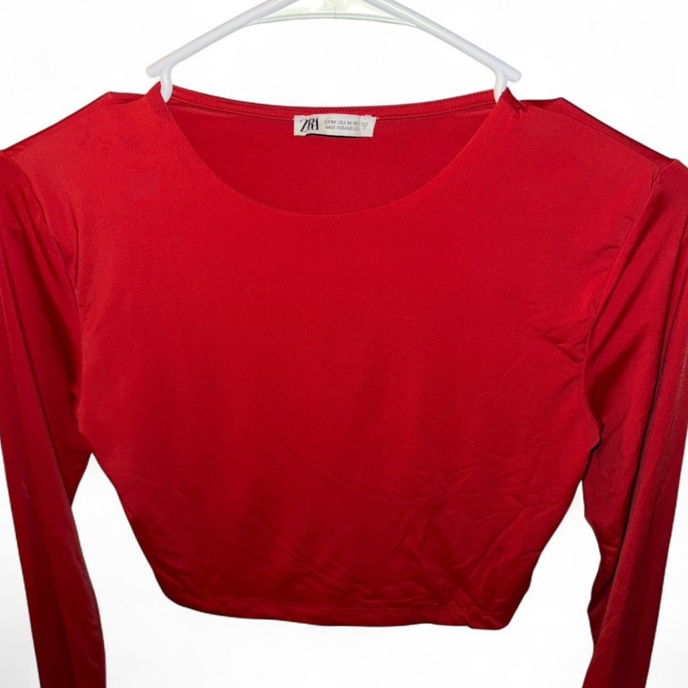 Zara Red Fitted Crop Blouse